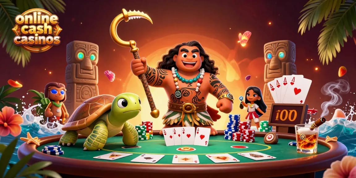 Engage in online cash casinos with thrilling poker action featuring vibrant characters in a lively scene.