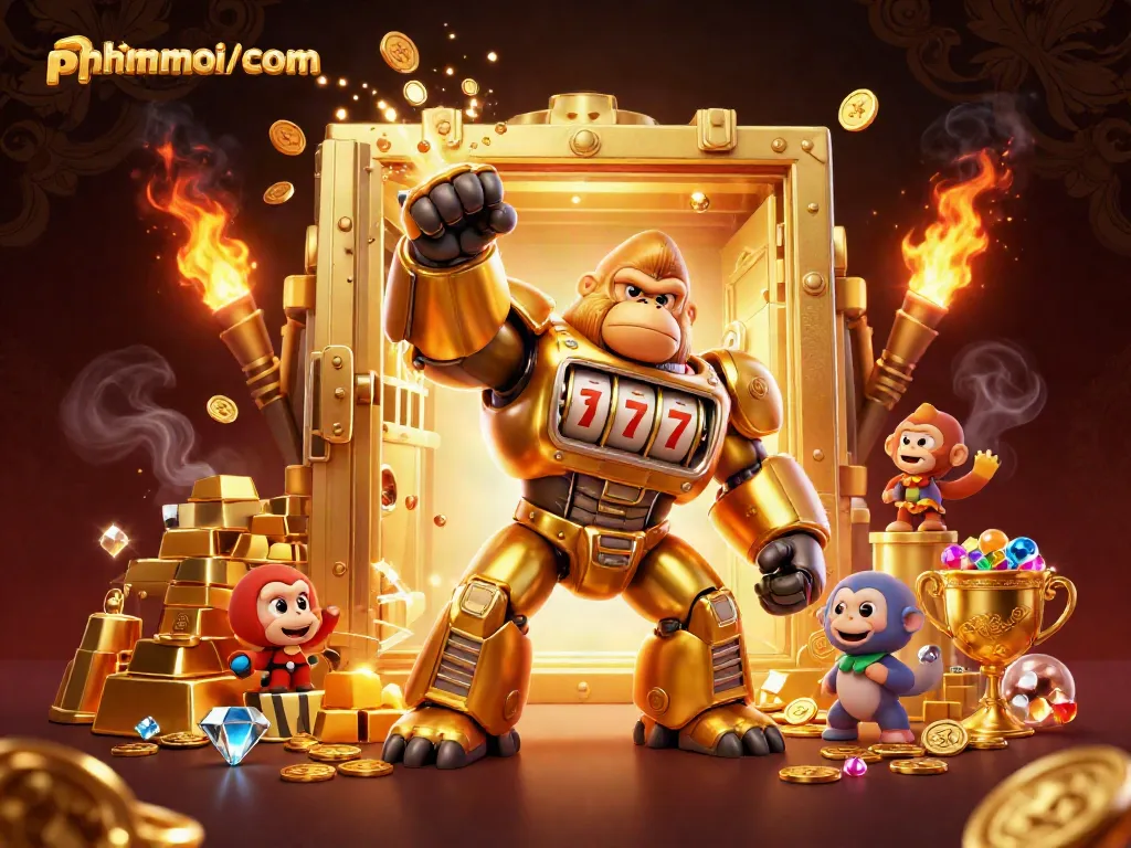 Engage with phimmoi/com's exciting slot action featuring a golden gorilla mech and treasure galore.