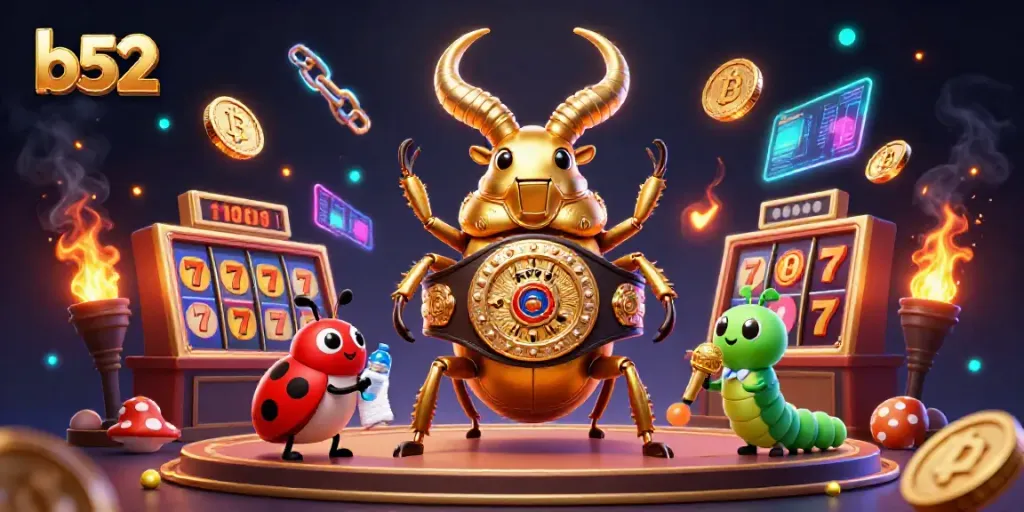 Engage with exciting b52 gameplay featuring a giant golden stag beetle in a casino-themed showdown.