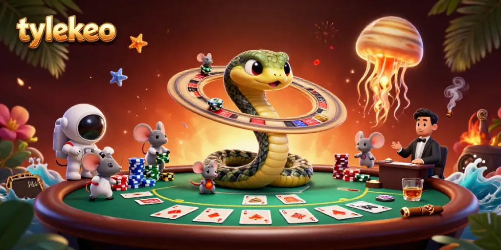 Wager at tylekeo with mice placing bets on a cosmic roulette wheel in a vibrant casino scene.