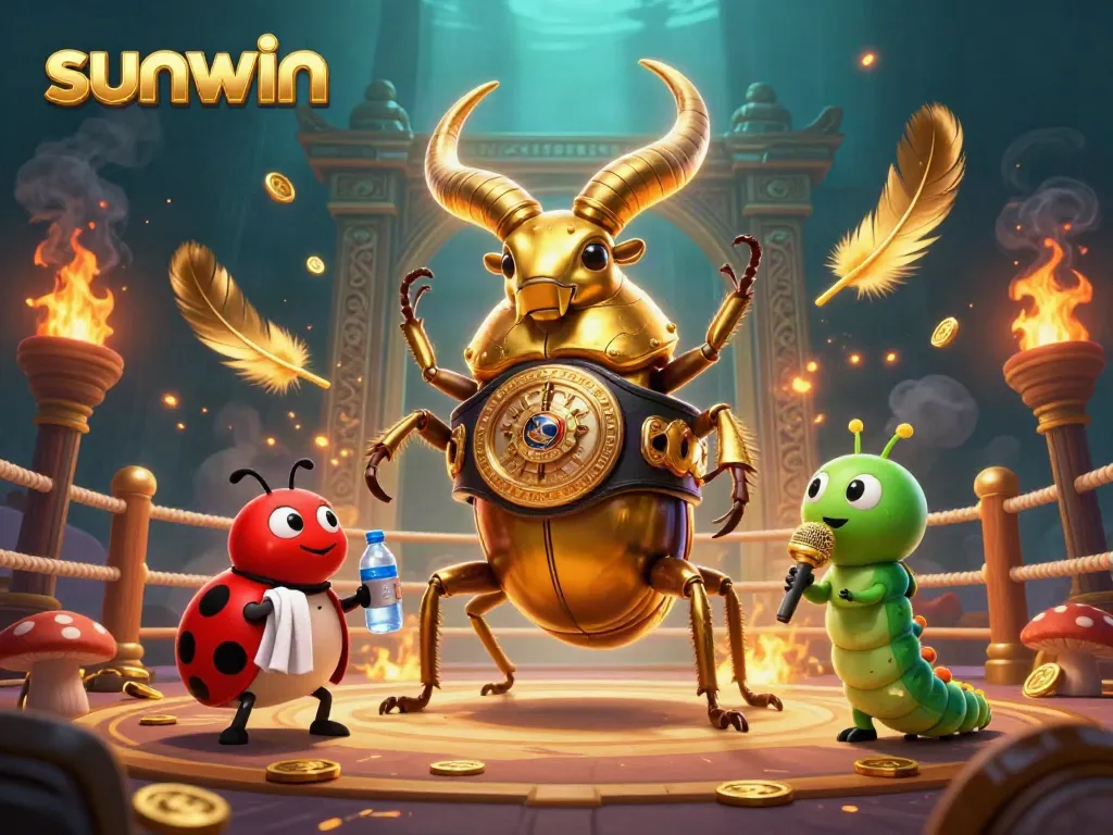 Experience thrilling games with sunwin in a vibrant online casino setting featuring unique characters and golden elements.
